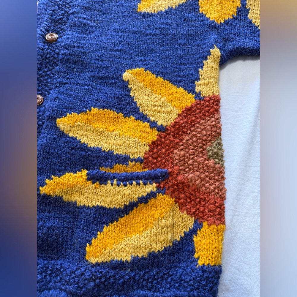 VINTAGE Express Tricot Sunflower Sweater granny bohemian eclectic grandpa boho - Picture 7 of 16